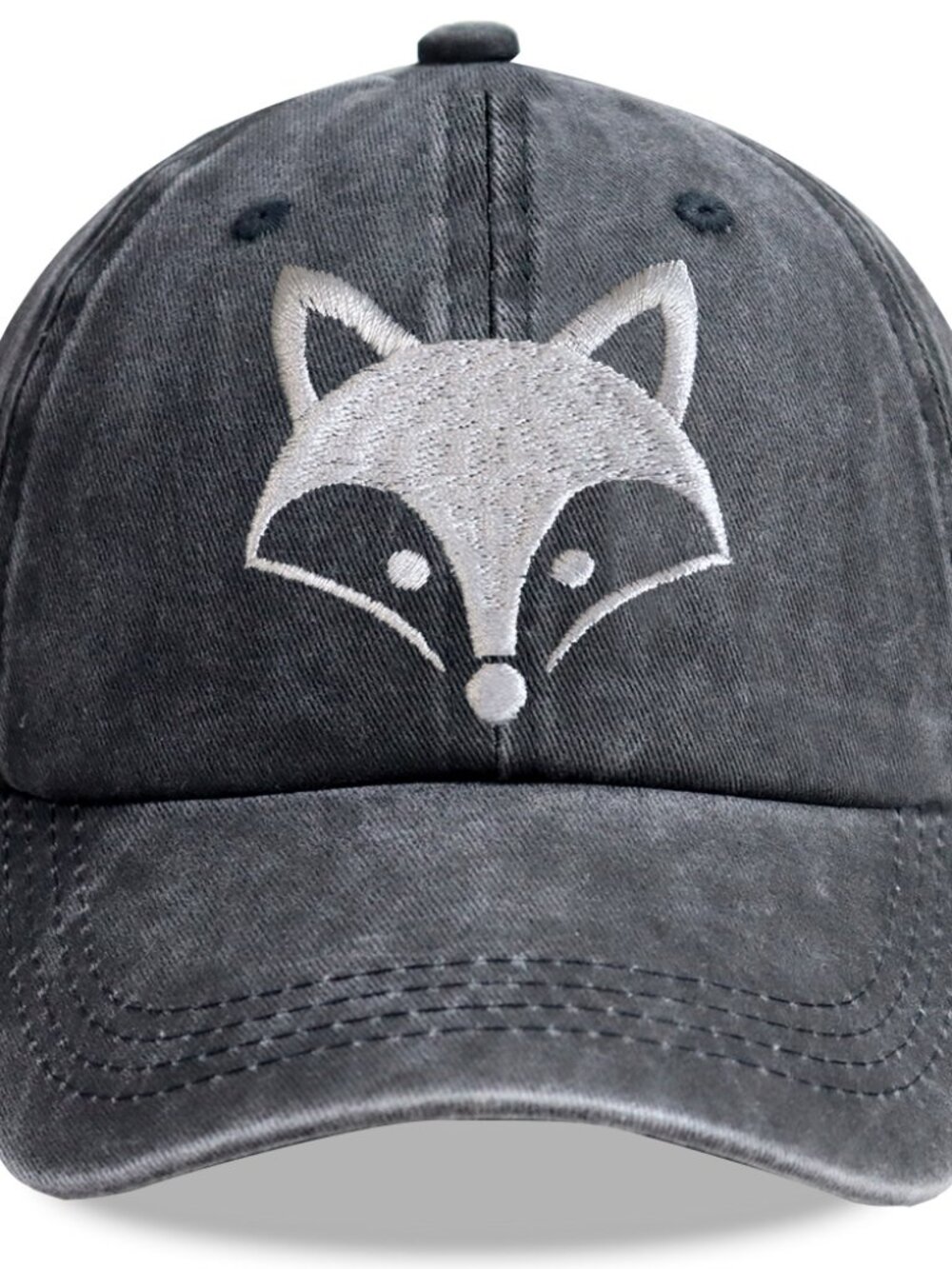 Animal Fox Head Hat, Adjustable Washed Cotton 3D Embroidered Baseball Cap